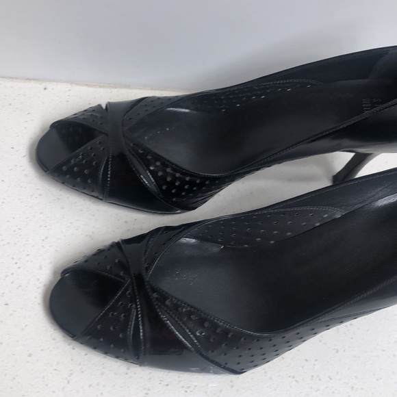 Stuart Weitzman Black Peep Toe Heels Size 9 - Picture 3 of 10